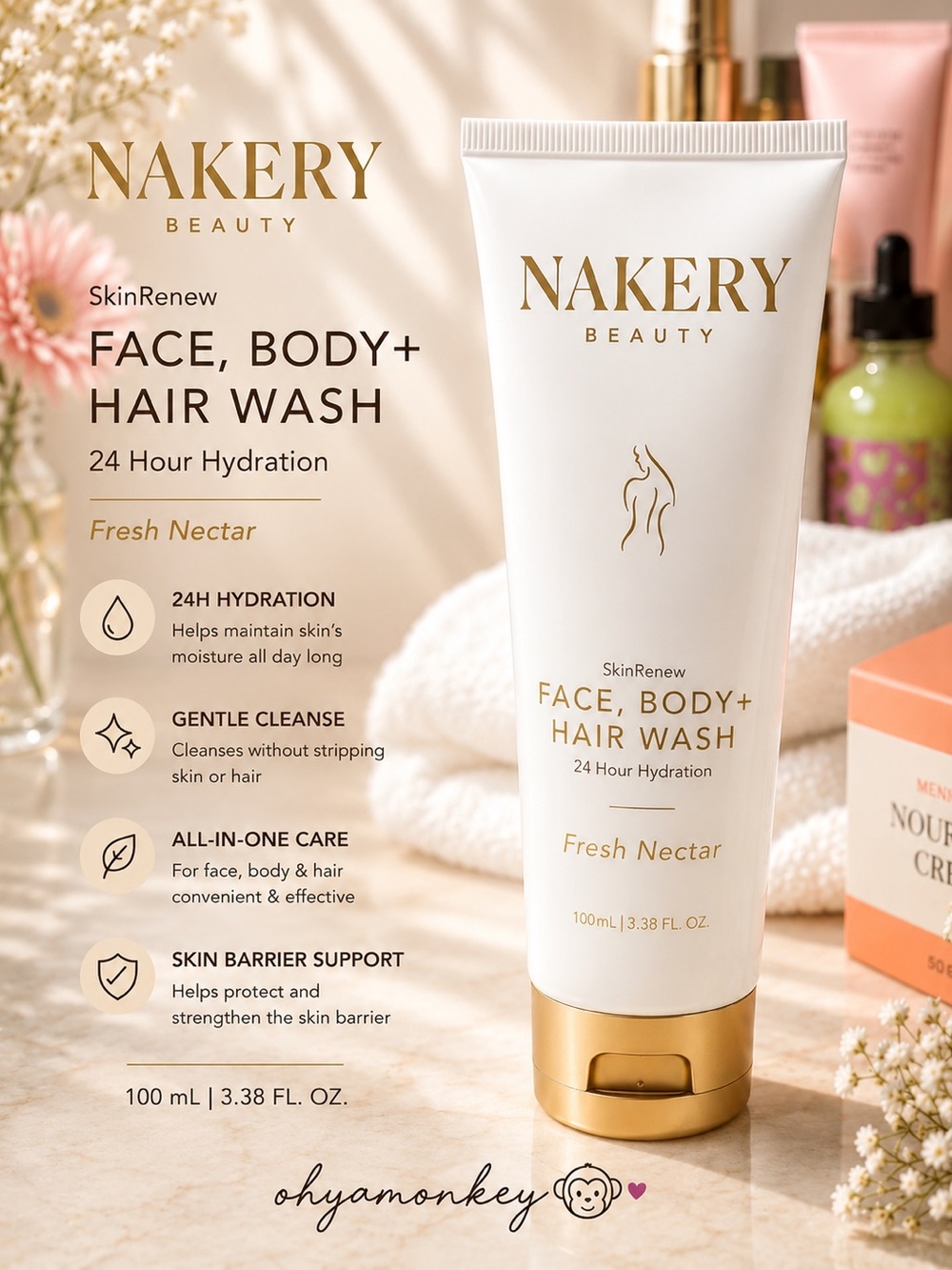 NAKERY Beauty Face, Body + Hair Wash - Fresh Nectar